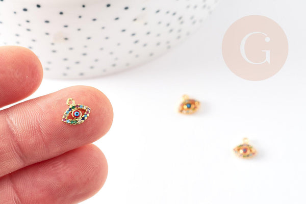 Pendentif oeil doré cristal zircon coloré 9mm, x1 (G3592)