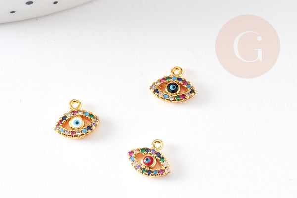 Pendentif oeil doré cristal zircon coloré 9mm, x1 (G3592)