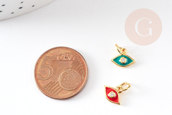 Pendentif œil doré cristal zircon émail coloré,pendentif doré,porte-bonheur,laiton doré, Pendentif œil,10mm, x2 G1818