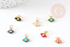 Pendentif œil doré cristal zircon émail coloré,pendentif doré,porte-bonheur,laiton doré, Pendentif œil,10mm, x2 G1818