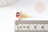 Pendentif oeil doré cristal zircon émaillé, pendentif doré, porte-bonheur,laiton doré,mauvais oeil,,12x13mm, x1 G3166