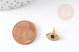 Pendentif oeil doré cristal zircon, pendentif doré, porte-bonheur,laiton doré,mauvais oeil,création bijoux,12mm, x1 G0687