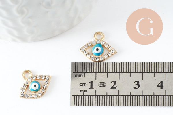 Pendentif œil doré cristal zircon,pendentif doré,porte-bonheur, métal doré, Pendentif etoile,17mm, x2 (G2979)