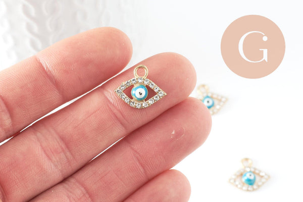 Pendentif œil doré cristal zircon,pendentif doré,porte-bonheur, métal doré, Pendentif etoile,17mm, x2 (G2979)