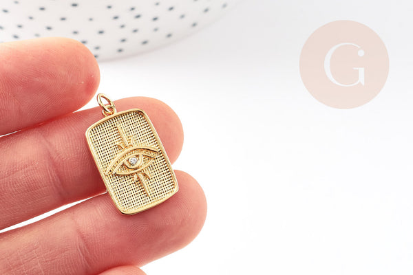 Pendentif oeil protecteur chance en laiton zircon 18K,Pendentif doré porte-bonheur,23mm x1 G4468