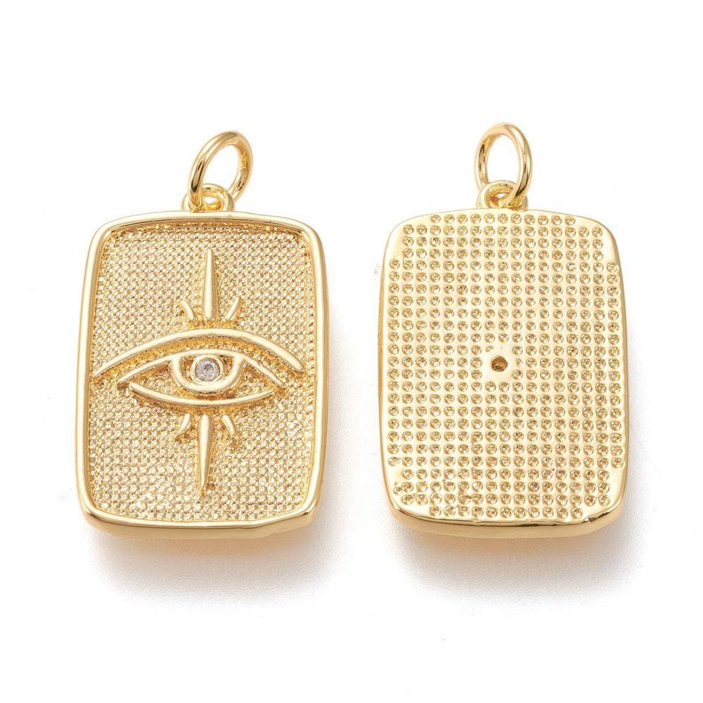 Pendentif oeil protecteur chance en laiton zircon 18K,Pendentif doré porte-bonheur,23mm x1 G4468