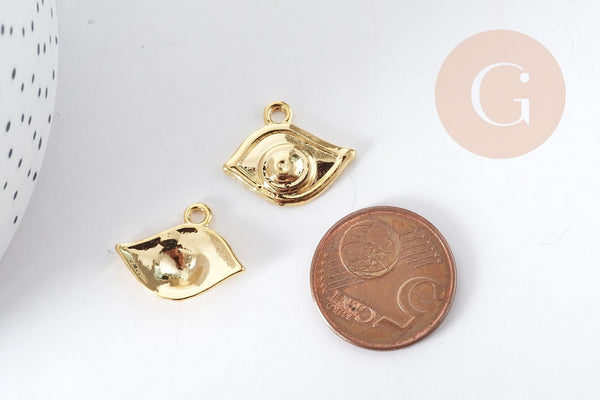 Pendentif oeil protecteur zamac doré 16k, x2 (G8921)