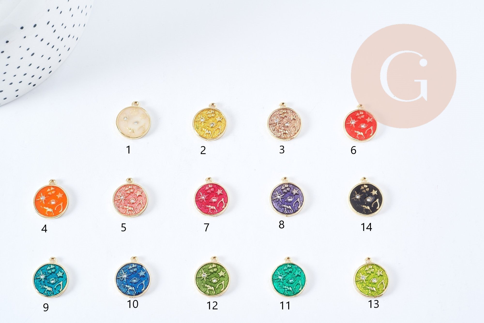 Pendentif oeil protecteurs zamac doré 18k cristal zircon 9mm bijoux chance x5 G1246