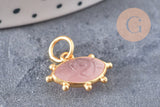 Pendentif oeil quartz rose naturel argent 925 doré 18K 15mm, x1 (G10849)