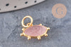 Pendentif oeil quartz rose naturel argent 925 doré 18K 15mm, x1 (G10849)