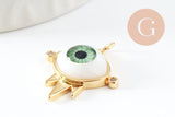 Pendentif oeil résine laiton doré 20K 21mm, x1 (G6198)