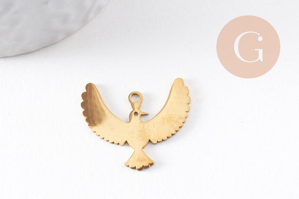 Pendentif oiseau aigle acier 304 inoxydable doré 18K 25.5mm, x1 (G9942)