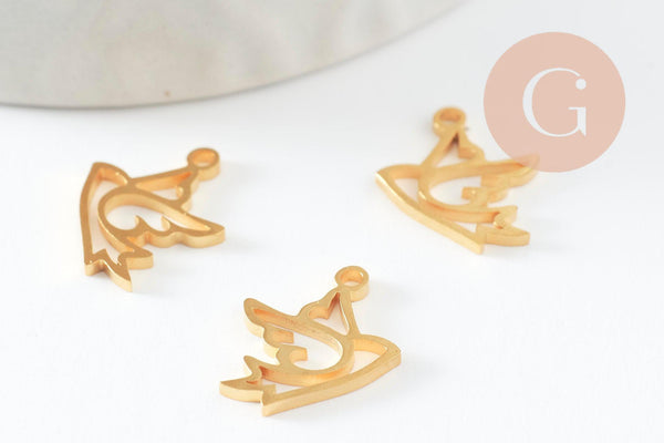 Pendentif oiseau colombe évidé acier 304 inoxydable doré 14mm, x1 (G9578)