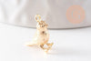 Pendentif oiseau laiton doré 18K 12.5mm, pendentif doré 18K création bijou animal, x2 (G10046)