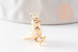 Pendentif oiseau laiton doré 18K 12.5mm, pendentif doré 18K création bijou animal, x2 (G10046)
