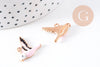 Pendentif oiseau rose laiton doré émail rose 17mm,pendentif animal coloré pour création bijoux DIY, x1 (G6989)