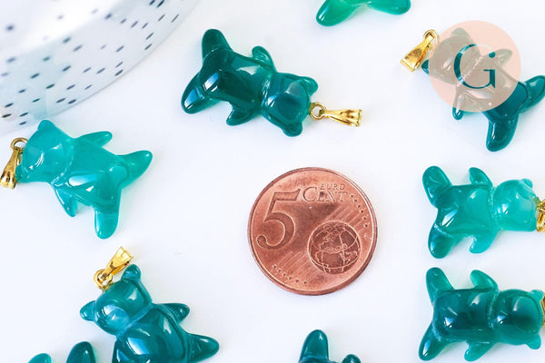 Pendentif ourson agate verte support doré 23mm, pendentif pierre agate naturelle verte,création bijoux en pierre naturelle, x1, G5703