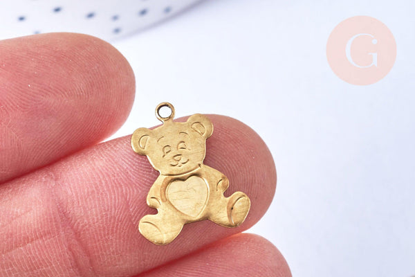 Pendentif ourson laiton brut, x2 (G6447)
