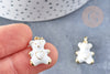 Pendentif ourson laiton doré 16K résine blanche 18mm, pendentif laiton , bijou d'enfance,x1 G8555