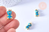Pendentif ourson laiton doré 18K résine turquoise 17.5mm, pendentif laiton jouet ,x1 (G6642)
