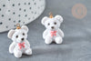 Pendentif ourson laiton résine blanche 21mm, pendentif laiton jouet, bijou d'enfance, x1 (G7363)