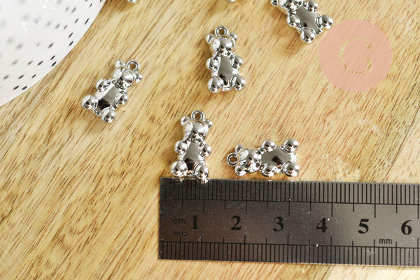 Pendentif ourson zamac argenté 18K 20mm, pendentif laiton jouet, bijou d'enfance, x1 (G6286)