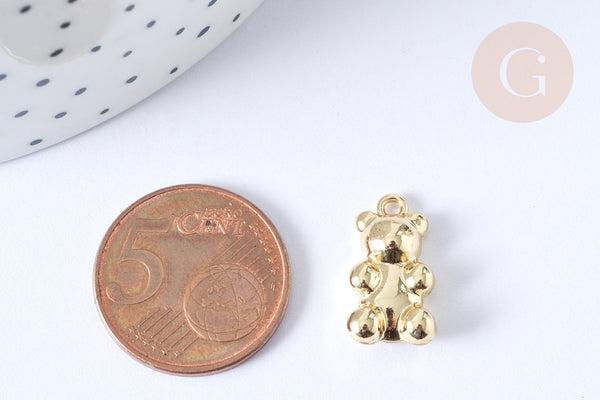 Pendentif ourson zamac doré 17.5x9.5mm, pendentif jouet, bijou d'enfance, x1 (G7890)