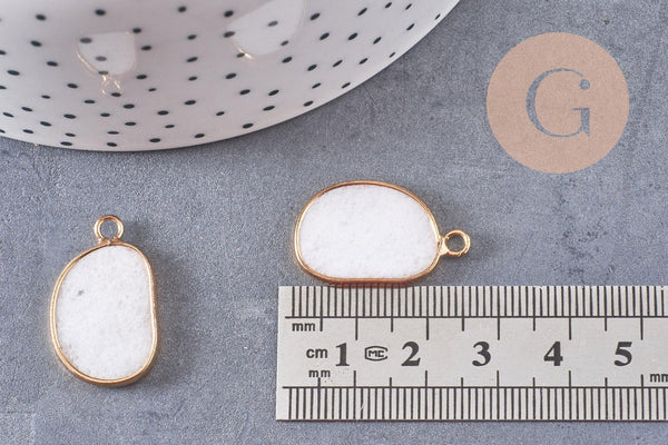 Pendentif oval jade naturel blanc laiton doré 25mm, x1 (G10537)