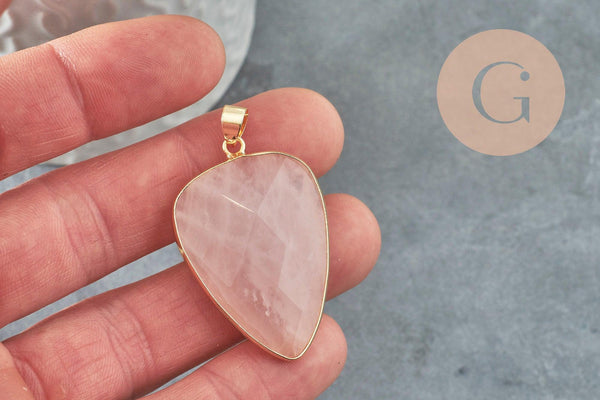 Pendentif ovale Quartz Rose, pendentif pierre, pierre naturelle, quartz rose naturel,Quartz Rose,création bijoux,40mm, x1 G2677