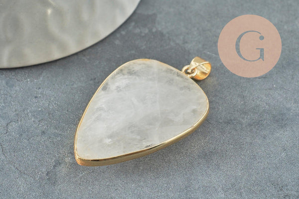 Pendentif ovale Quartz,Pendentif pour bijoux, pendentif pierre, pierre naturelle, quartz naturel,Quartz blanc,création bijoux,40mm, x1 G1288