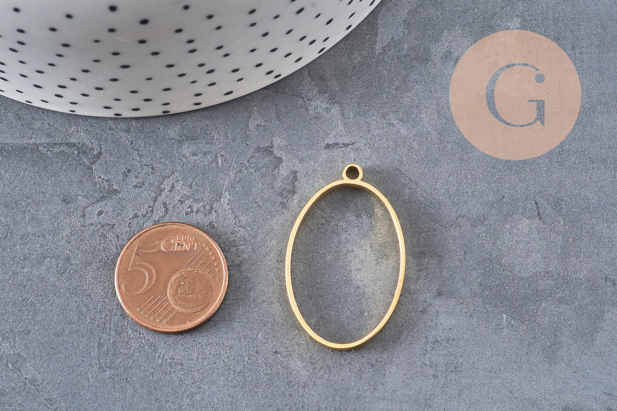 Oval 304 Stainless Steel Gold Tone Open Bezel Pendant 35mm, x1 (G11249)