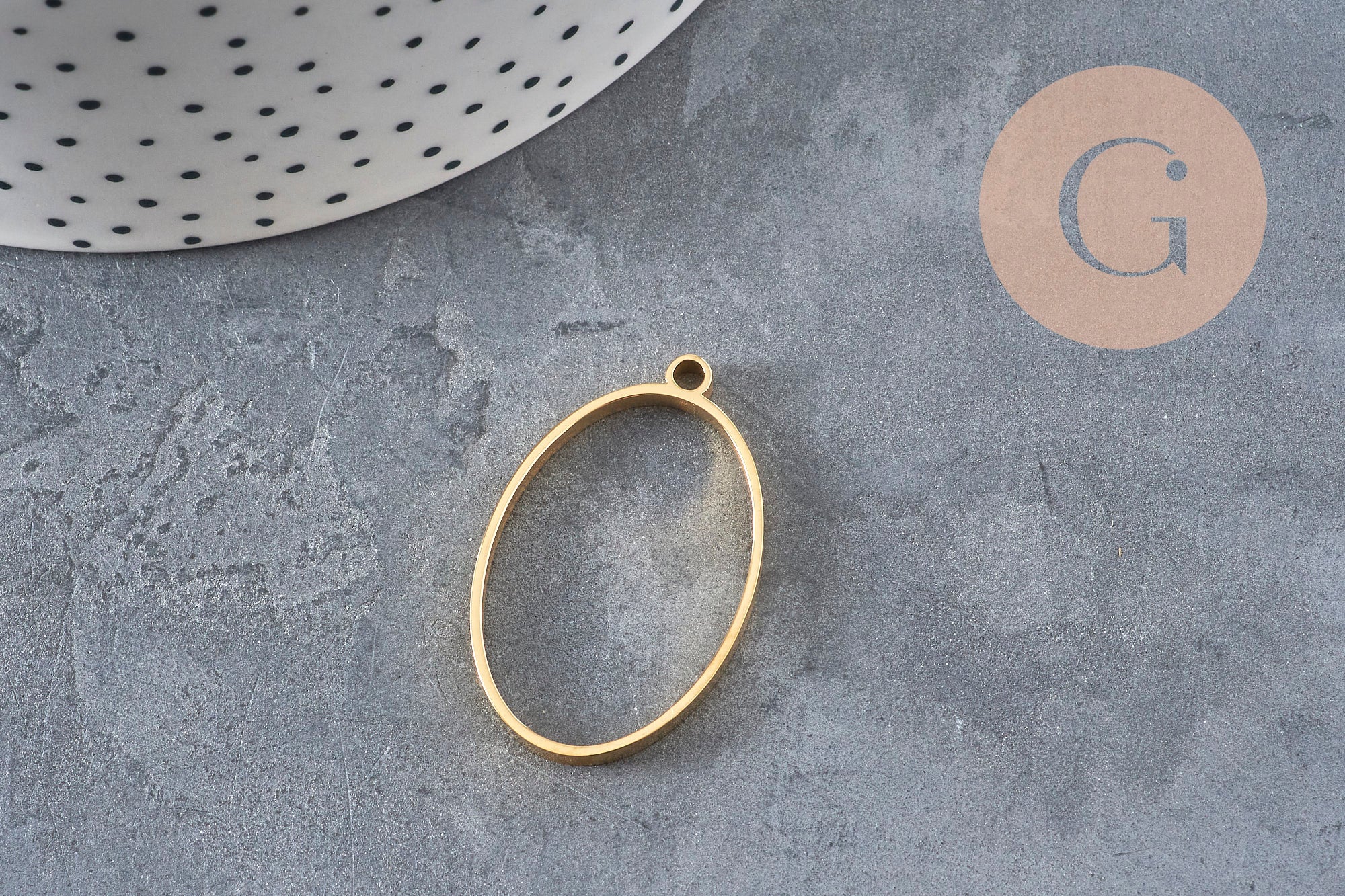 Oval 304 Stainless Steel Gold Tone Open Bezel Pendant 35mm, x1 (G11249)