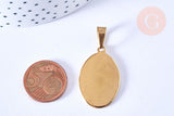 Pendentif ovale acier doré inoxydable 304 à graver 31mm, x1 (G6880)