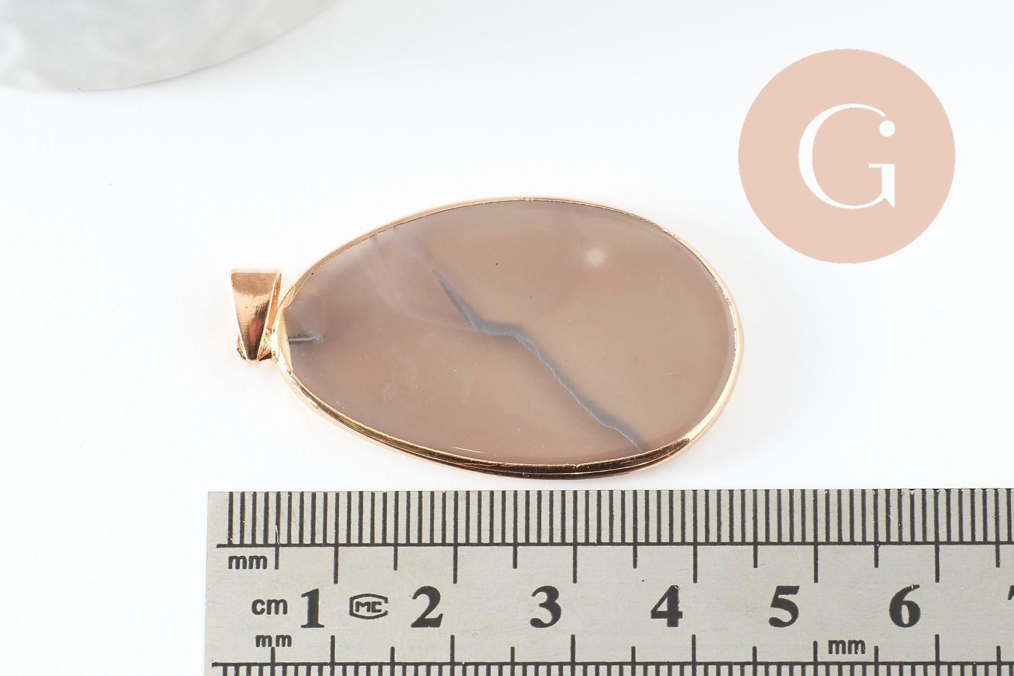 Pendentif ovale agate bleue naturelle 43mm, x1 (G1381)