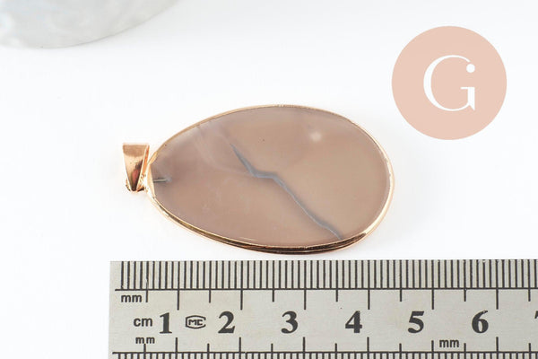 Pendentif ovale agate bleue naturelle 43mm, x1 (G1381)