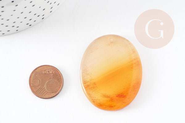 Pendentif ovale agate jaune, fournitures créatives, agate naturelle, agate jaune,création bijoux, pierre naturelle,53mm, x1, G5230