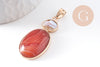 Pendentif ovale agate naturelle colorée et perle d'eau douce naturelle laiton doré 42-43mm, x1 (G10345)