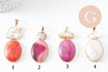 Pendentif ovale agate naturelle colorée et perle nacre 62-63mm, x1 (G2038)