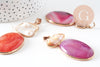 Pendentif ovale agate naturelle colorée et perle nacre 62-63mm, x1 (G2038)