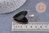 Pendentif ovale agate naturelle noire laiton doré 40mm, x1 (G2517)