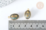 Pendentif ovale amulette labradorite argent 925 doré 18K 30mm, pendentif pierre naturelle, x1, G7714