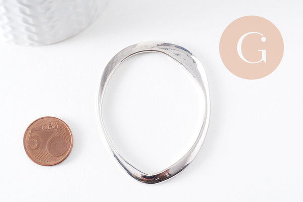 Pendentif ovale argenté 53mm, x2 (G1607)