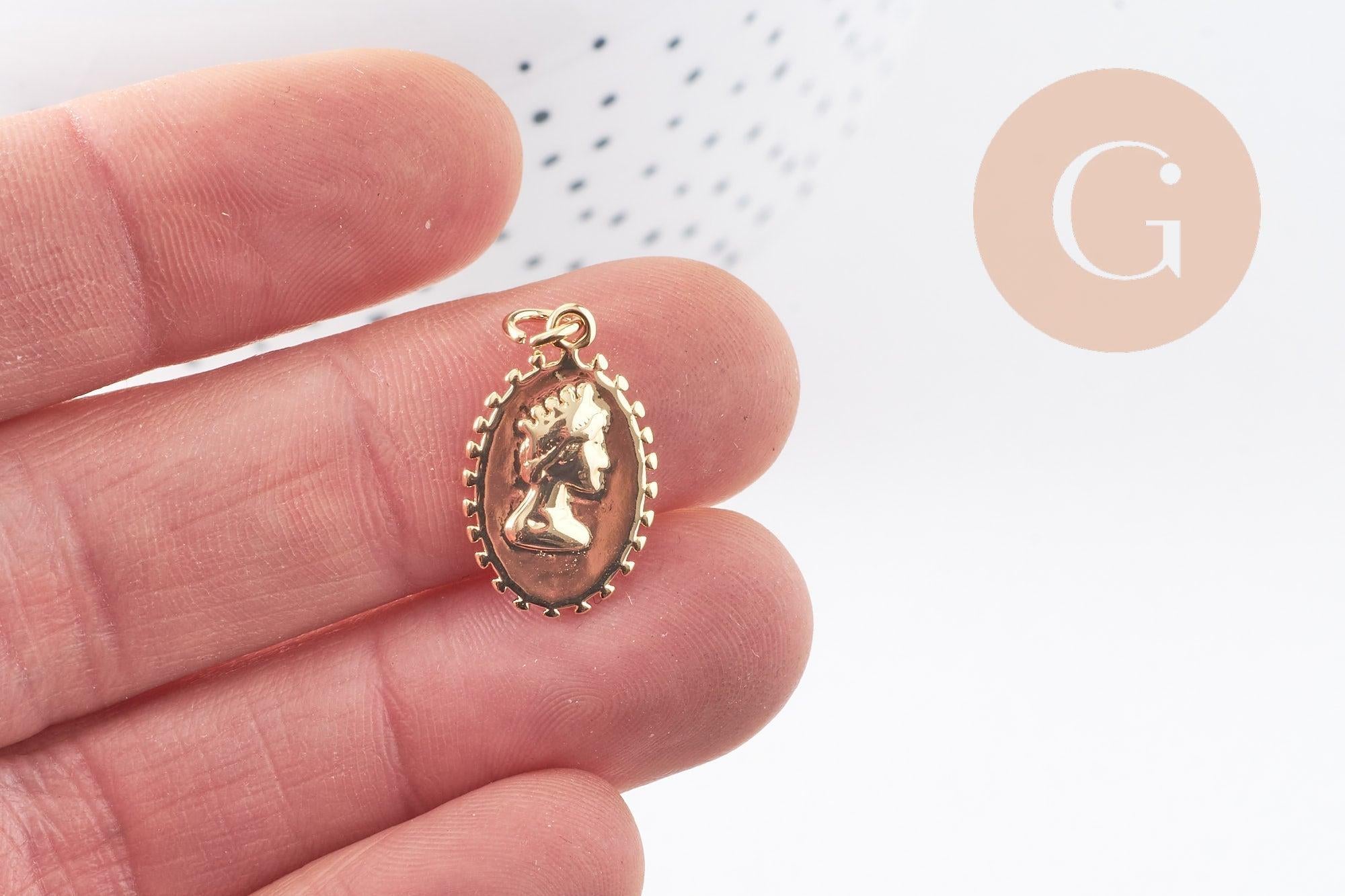 Pendentif ovale camée laiton doré 18K 20mm, x1 (G10083)