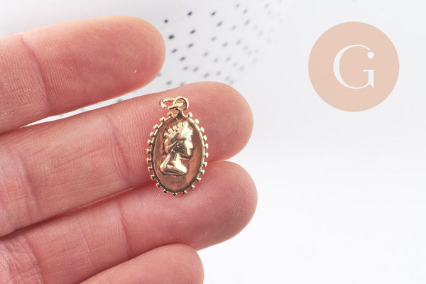 Pendentif ovale camée laiton doré 18K 20mm, x1 (G10083)