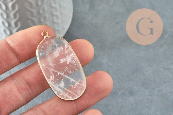 Pendentif ovale cristal de roche,Pendentif pour bijoux, pendentif pierre naturelle,quartz naturel,49mm, x1 G0196