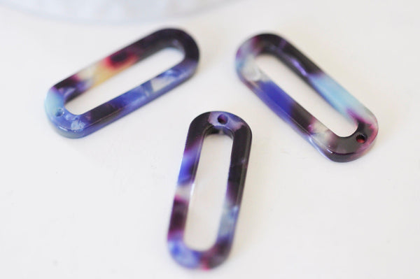 Pendentif ovale écaille bleu acétate 30mm,perle acétate,création bijoux,perles plastique,connecteur plastique,x 2,G1338