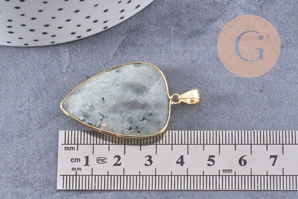 Pendentif ovale labradorite naturelle laiton doré 40mm, x1 (G2516)