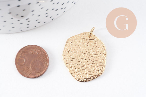 Pendentif ovale martelé acier 304 inoxydable doré 32.5mm, x1 (G10100)