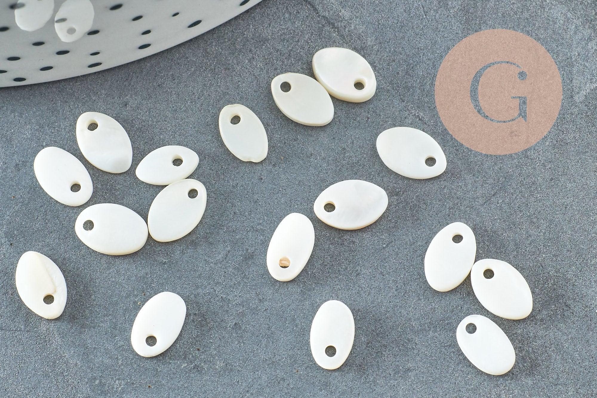 Pendentif ovale nacre blanche naturelle,perle ovale, coquillage blanc,8mm,x20 (G4152)