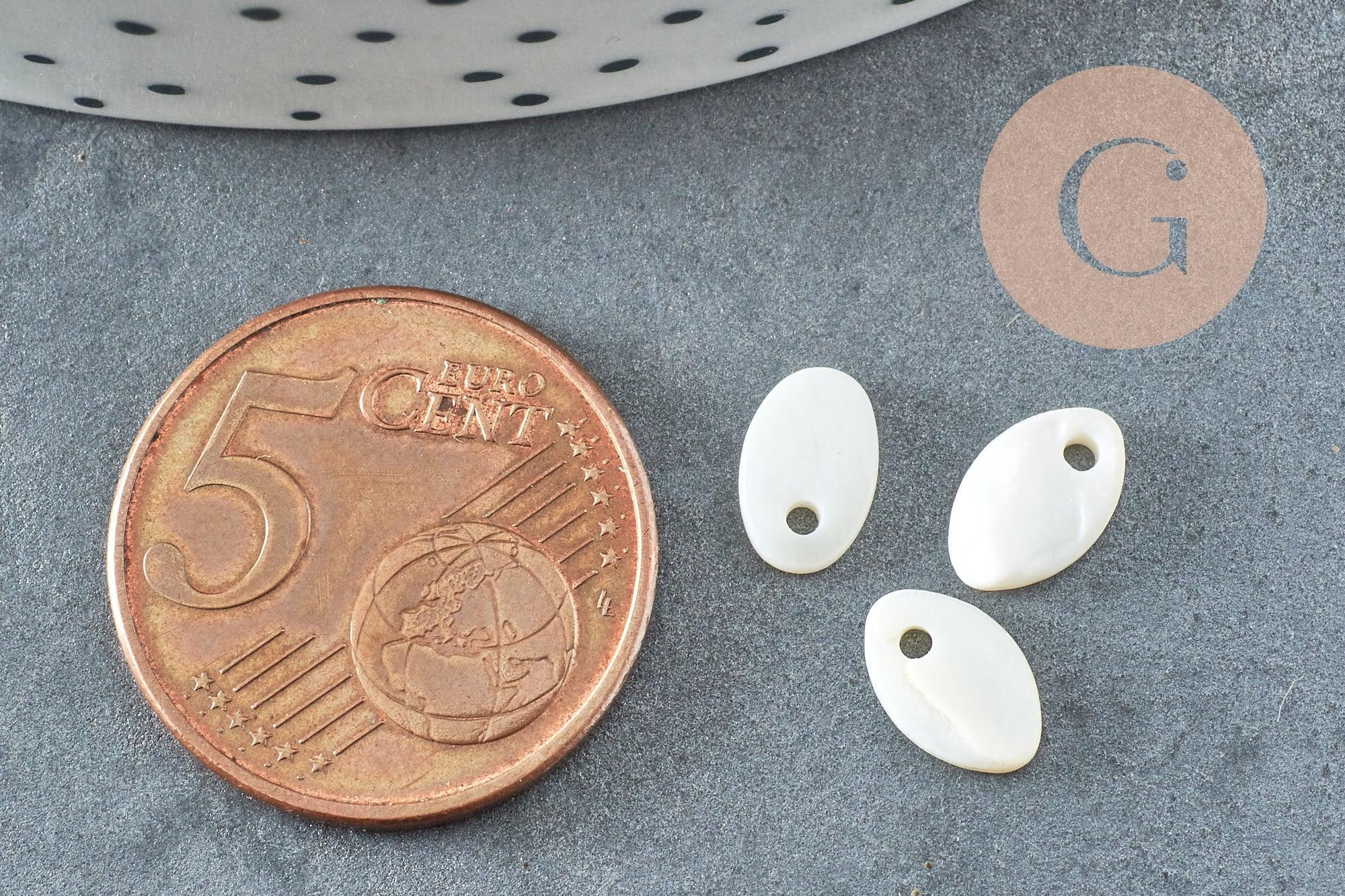 Pendentif ovale nacre blanche naturelle,perle ovale, coquillage blanc,8mm,x20 (G4152)